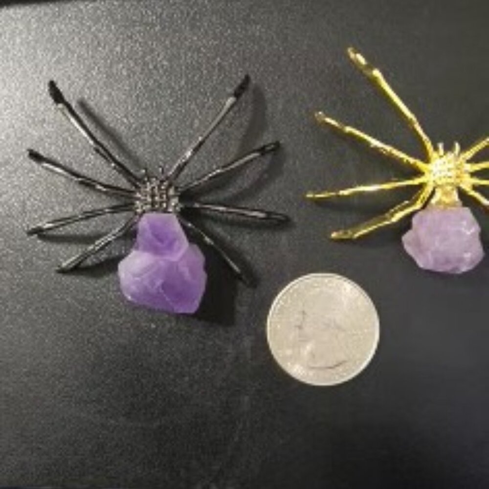 Amethyst Crystal Metal Spider Decoration Spooky Silver Gold Black Arachnid Pet